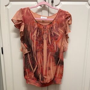 Dress Barn Multicolor Ruffle Sleeve Blouse